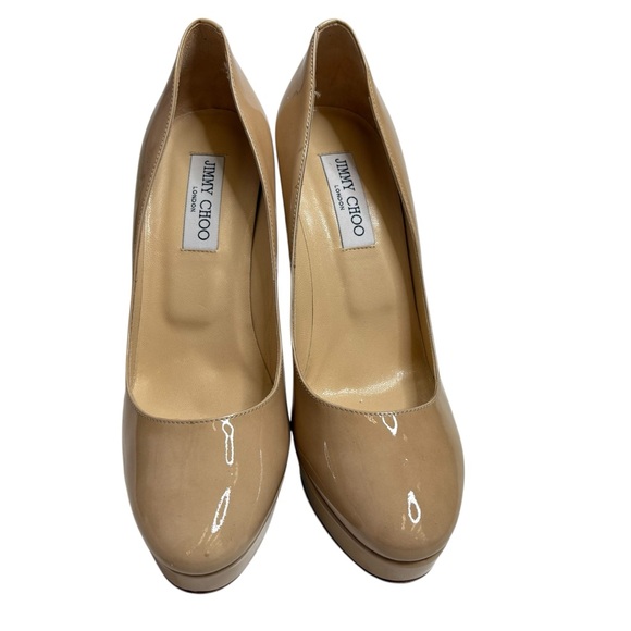 Jimmy Choo Beige Glossy Patent Leather Cosmic Heels SIZE 40 Original Box - Picture 4 of 7